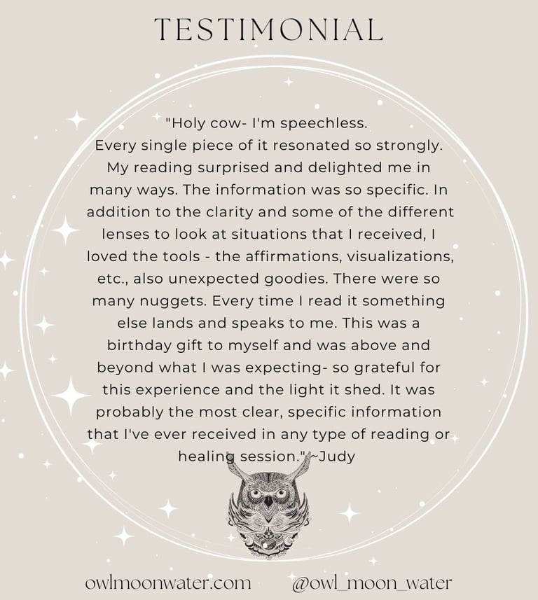 Psychic Reading Testimonial for Owl Moon Water