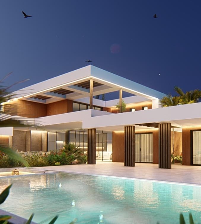 a house with a pool and a large pool