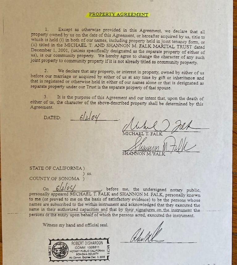 Shannon and Michael Falk Willitts Property agreement