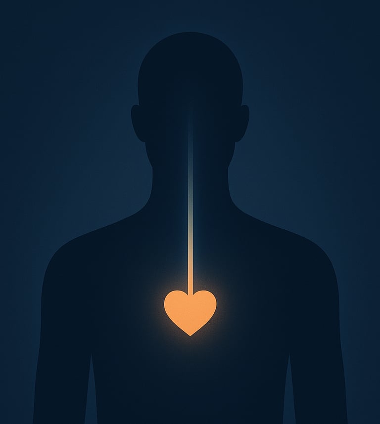 Ilustração do tórax com coração aceso — prática de atenção no corpo