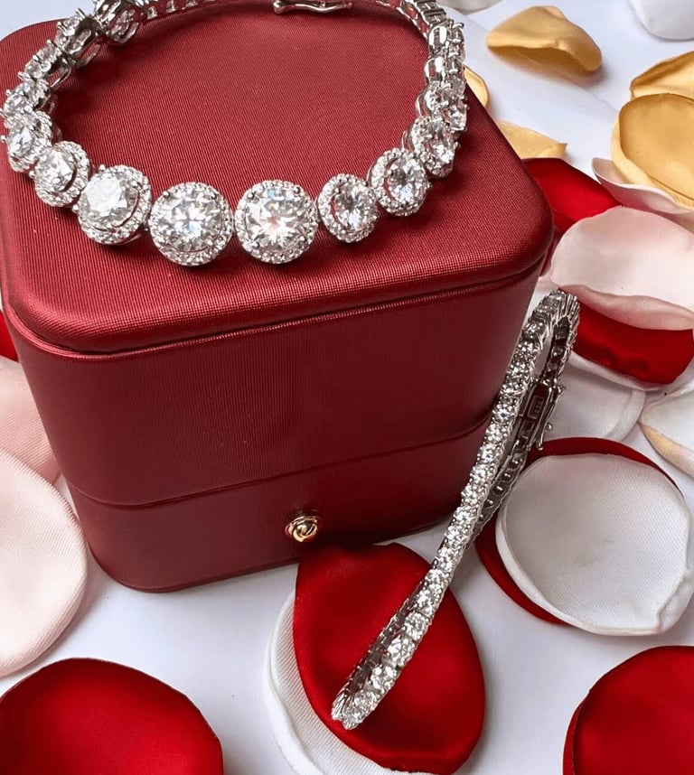 Diamond necklace bracelet earrings jewelry set