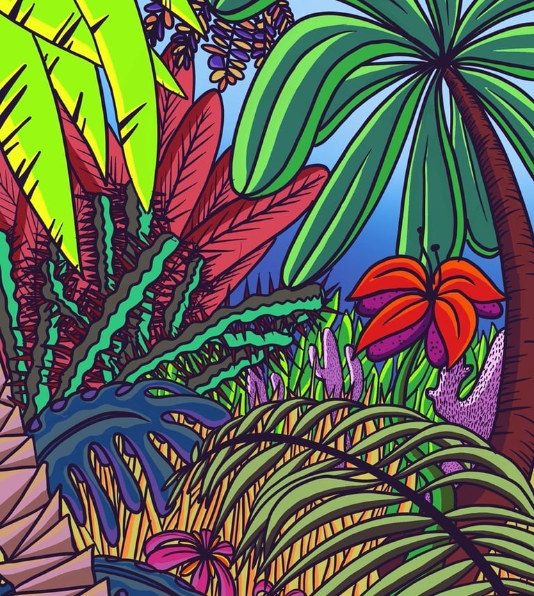 une peinture digitale de la foret tropicale