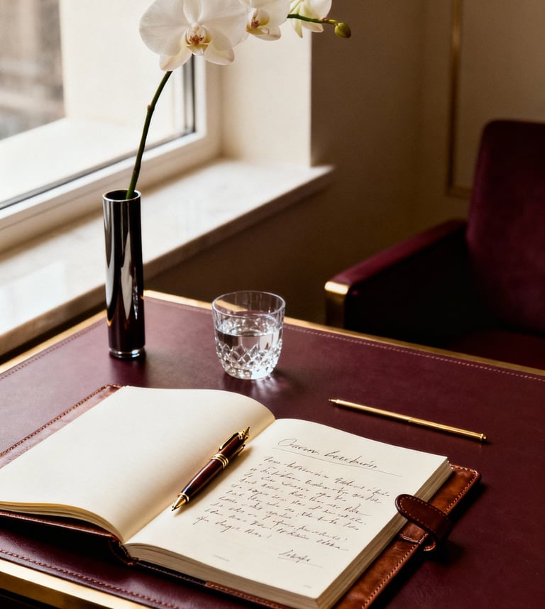 Viviennes elegant workspace setup for luxury brand consultation