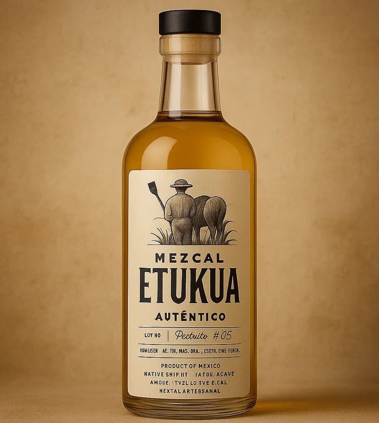 Close-up de etiqueta de mezcal mostrando información técnica esencial para identificar autenticidad