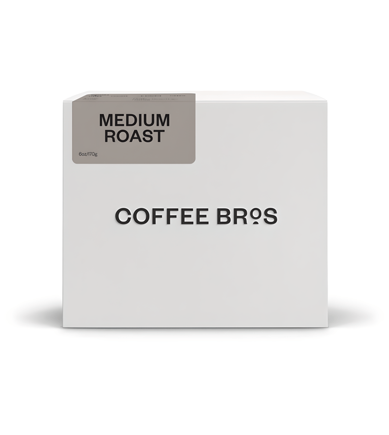 White Coffee Bros box of medium roast coffee beans in a clean, minimalist package.