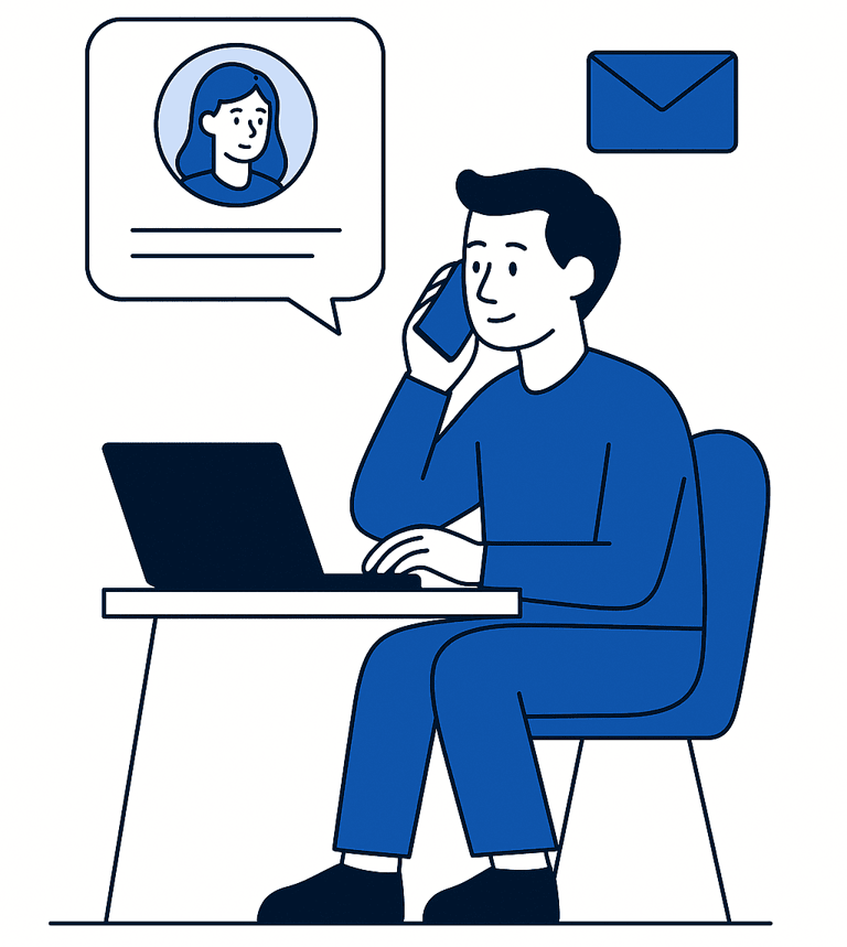 Homme en appel avec une cliente