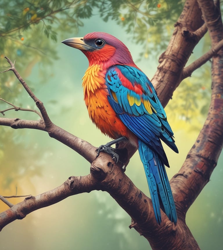A colourful bird singing with frequencies