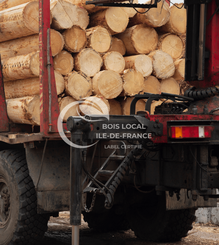 l'arrière d'un camion qui transporte du bois