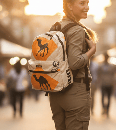 vrouw met duurzame rugzak