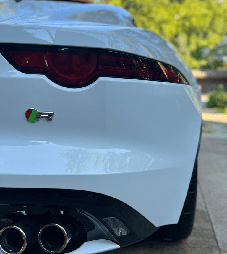 Jaguar F Type sports car glowing after a premium exterior wash and dry service