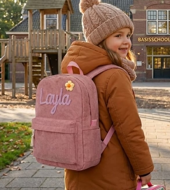 meisje met een roze rugzak