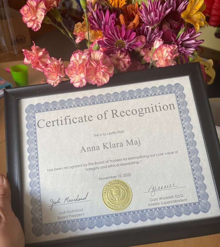 Honored to be a "Difference Maker" award recipient from the Santa Clara Unified School District.