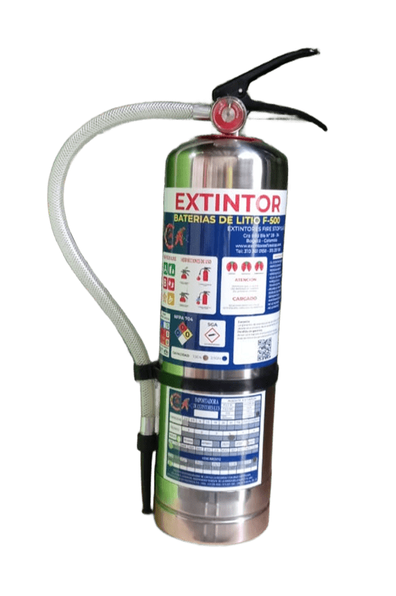 Extintor F-500 para incendios en baterías de litio y vehículos eléctricos - Fire Stop Bogotá