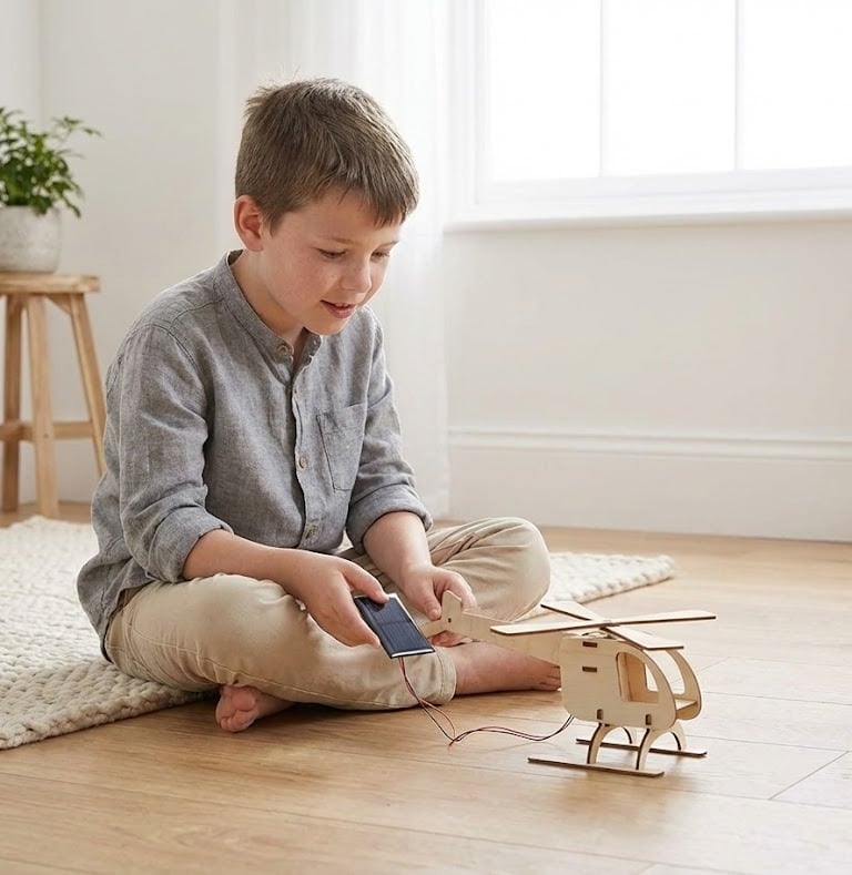 Kind speelt met speelgoed helicopter