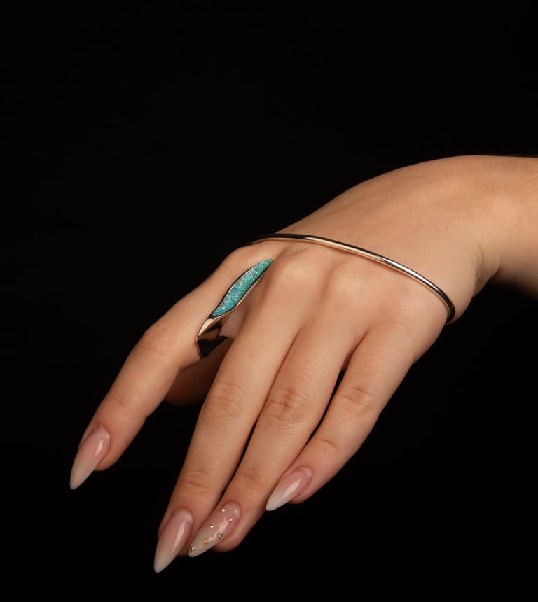 Kinga Olah Jewelry Designer London Silver Hand Bracelet Opal