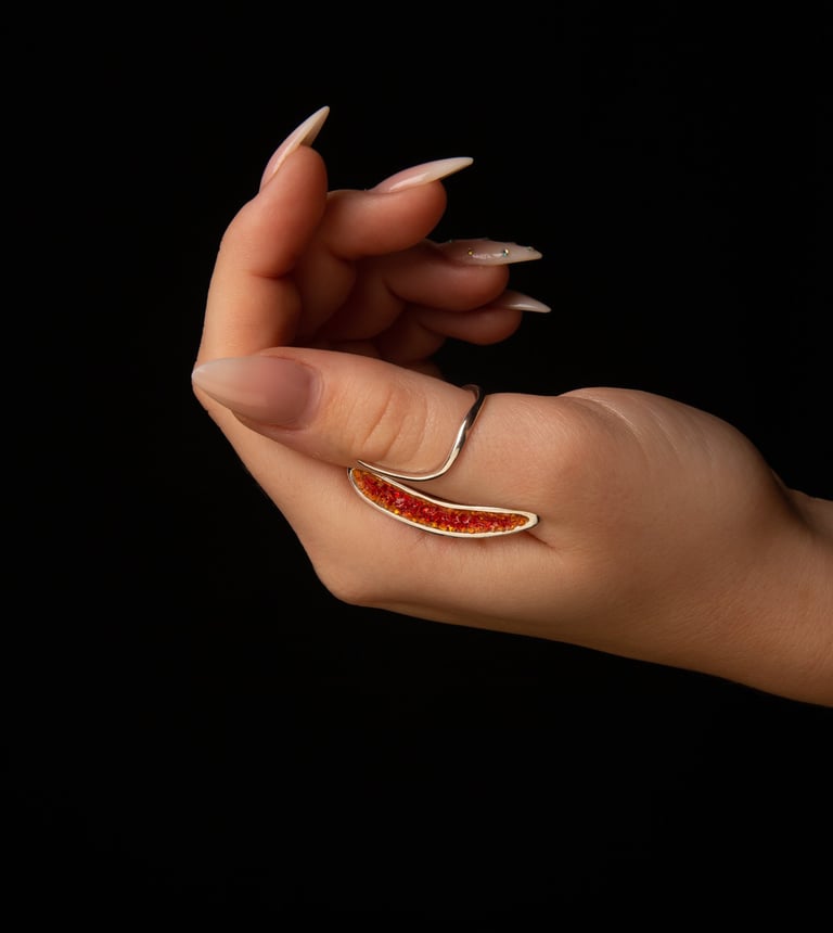 Kinga Olah Jewellery Artist and Designer Thumb Silver Ring Fire Opals 