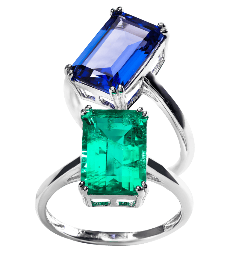 Acessório de moda com pedra lab grown esmeralda e safira