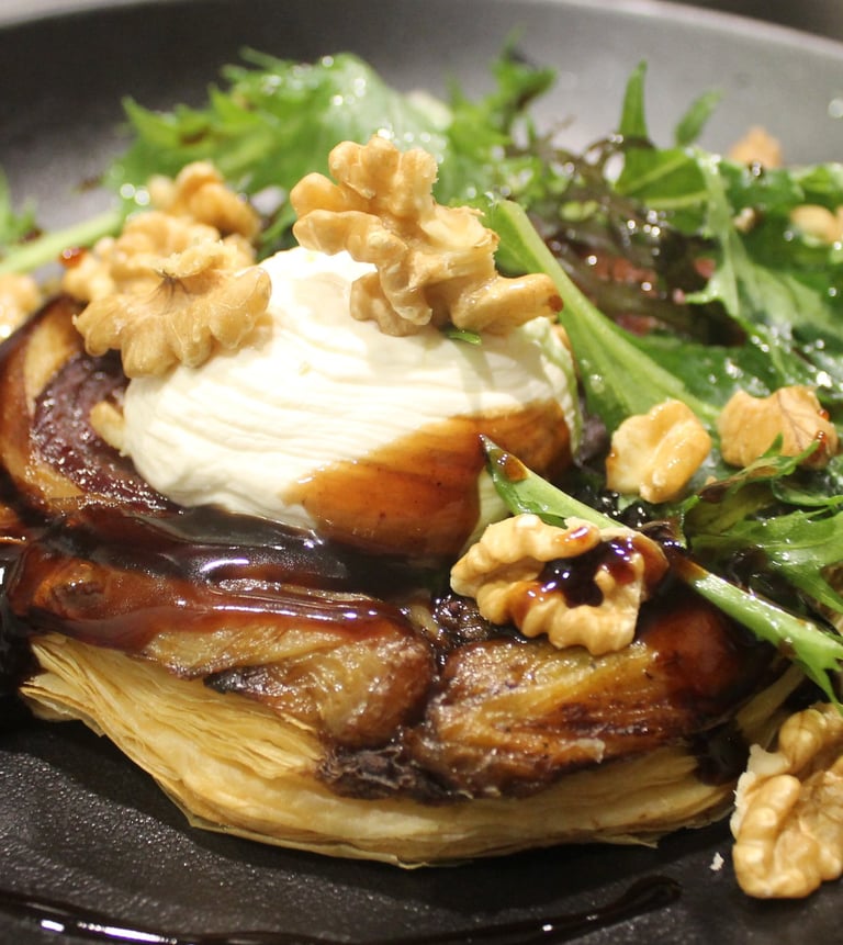 a plate of food with a savoury tatin