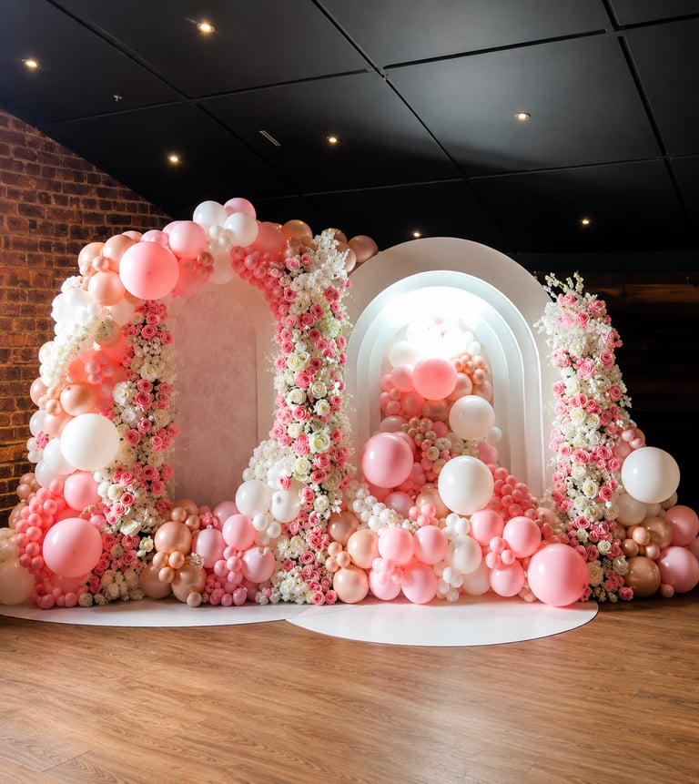 Luxury pink balloon backdrop for girls birthday party in Liverpool