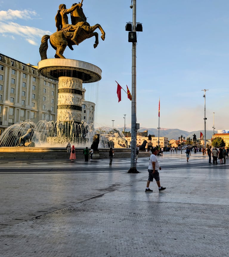 statue of Alexander the Great on his loyal steed in Macedonia Sqyare in Skopje North Macedonia 