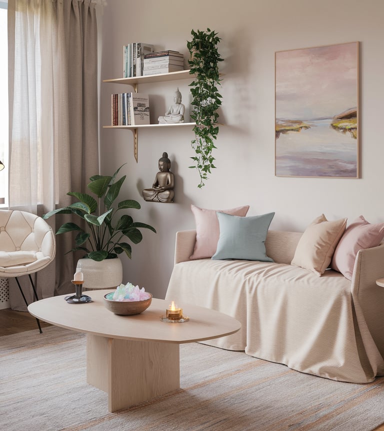 cabinet de voyance et de reïki avec un canapé et une table