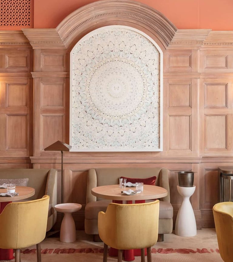 Elegant dining space at Hélène Darroze, The Connaught – luxury meets culinary excellence in London.