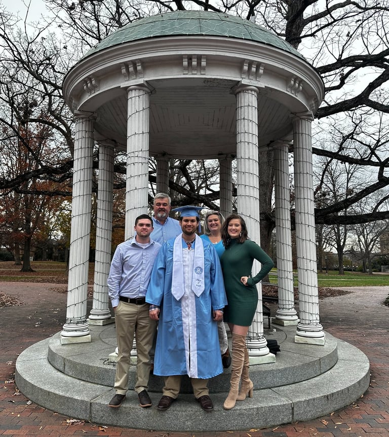 Adrien surrounded by family at the Old Well.