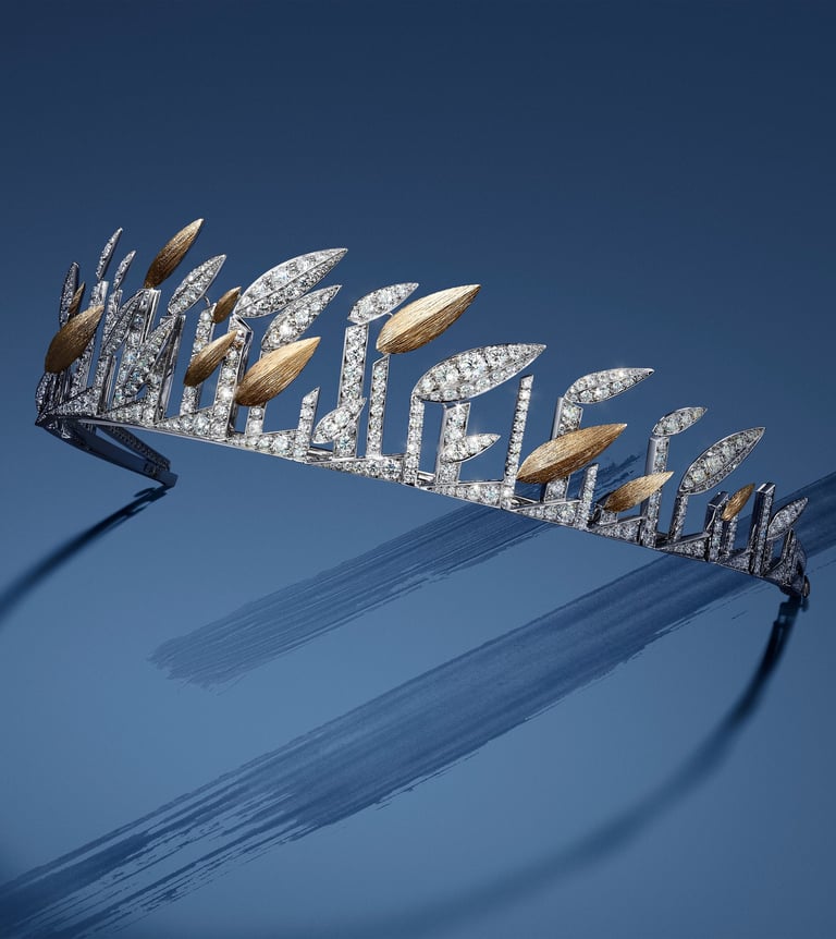 Chaumet Bamboo-inspired tiara with gold leaves and diamonds.