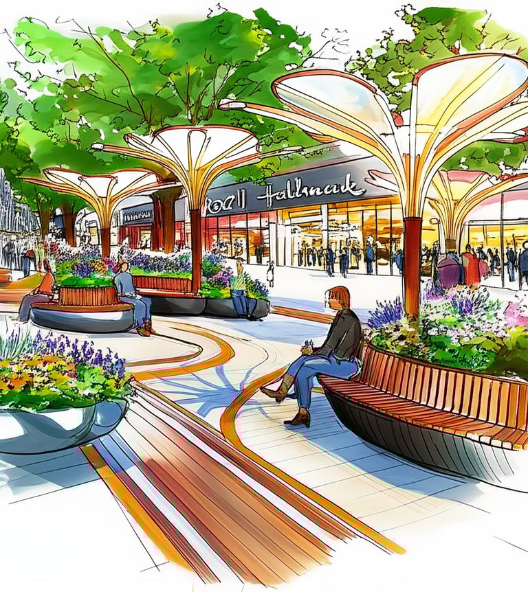 Public realm intersection architecture transforming Yonge and Sheppard into a pedestrian civic space