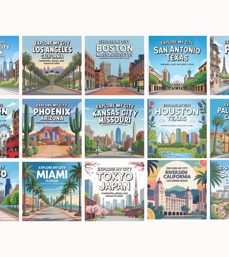 collection of Explore my city coloing books