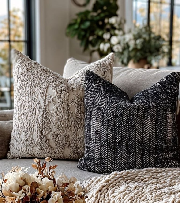 Cozy Boho Living Room with Textured Throw Pillows