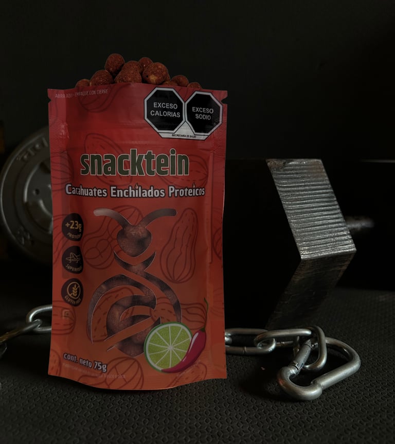 Cacahuates enchilados snacktein en un gimnasio