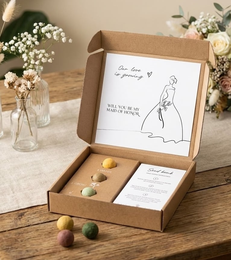 bruiloft cadeau in een doos met bloembollen