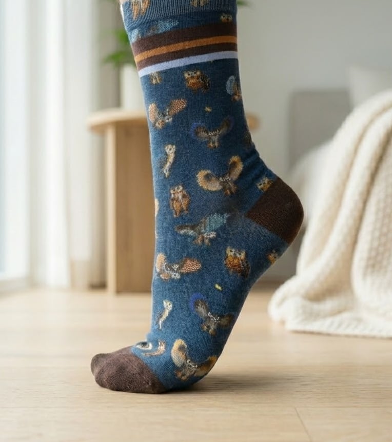 een voet met sokken op de tenen