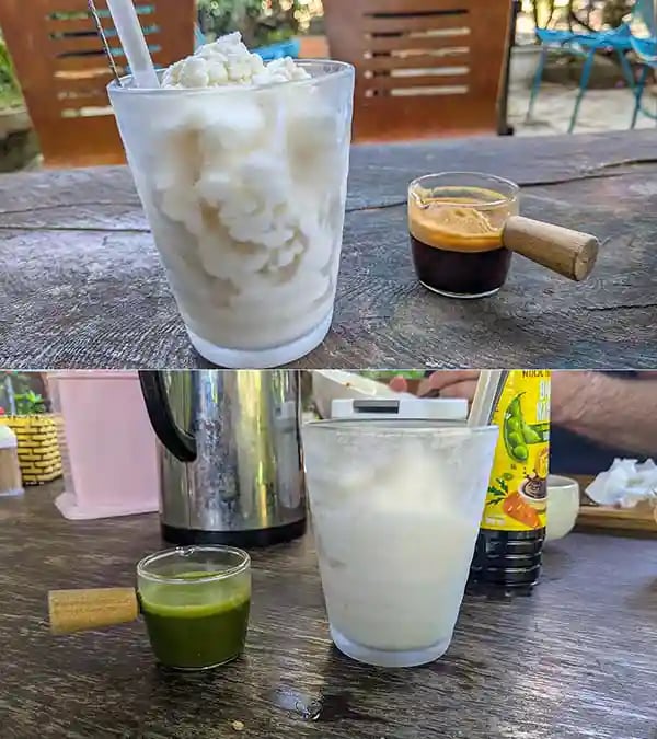 Frozen coconut drink with coffee or matcha in Hoi An Vietnam
