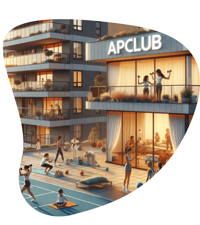An image of a woman and kid exercising in their balcony