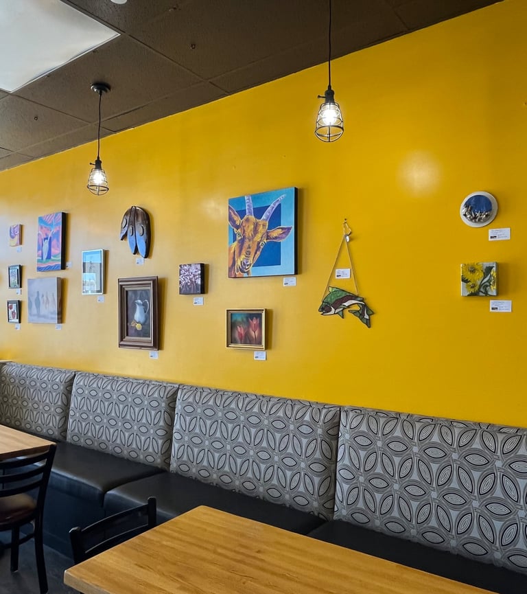 Art by Parker Artists Guild members hanging in a local venue