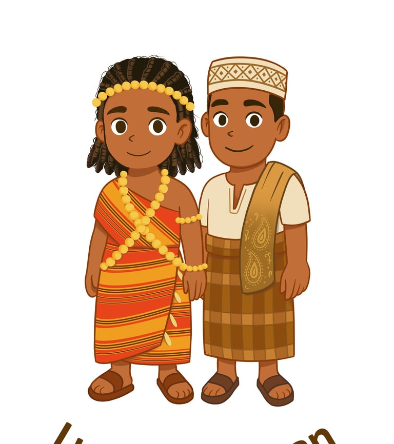 a man and woman in traditional clothing, with the words lulili i love