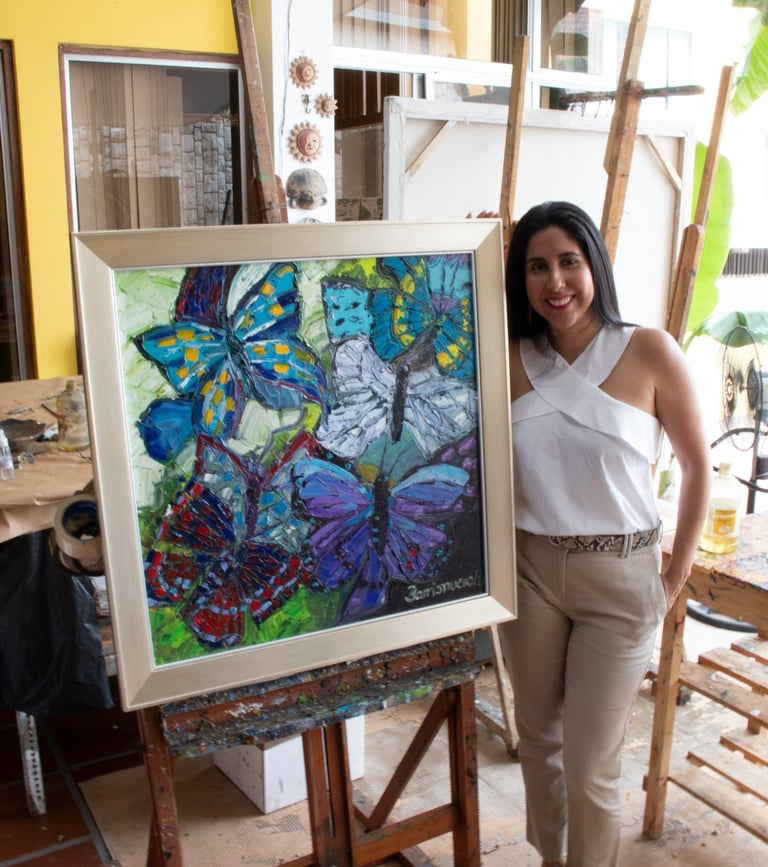 Loly Barrionuevo junto a mi cuadro