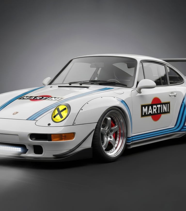 an ai generated wide body porsche 993 with Martini Racing livery