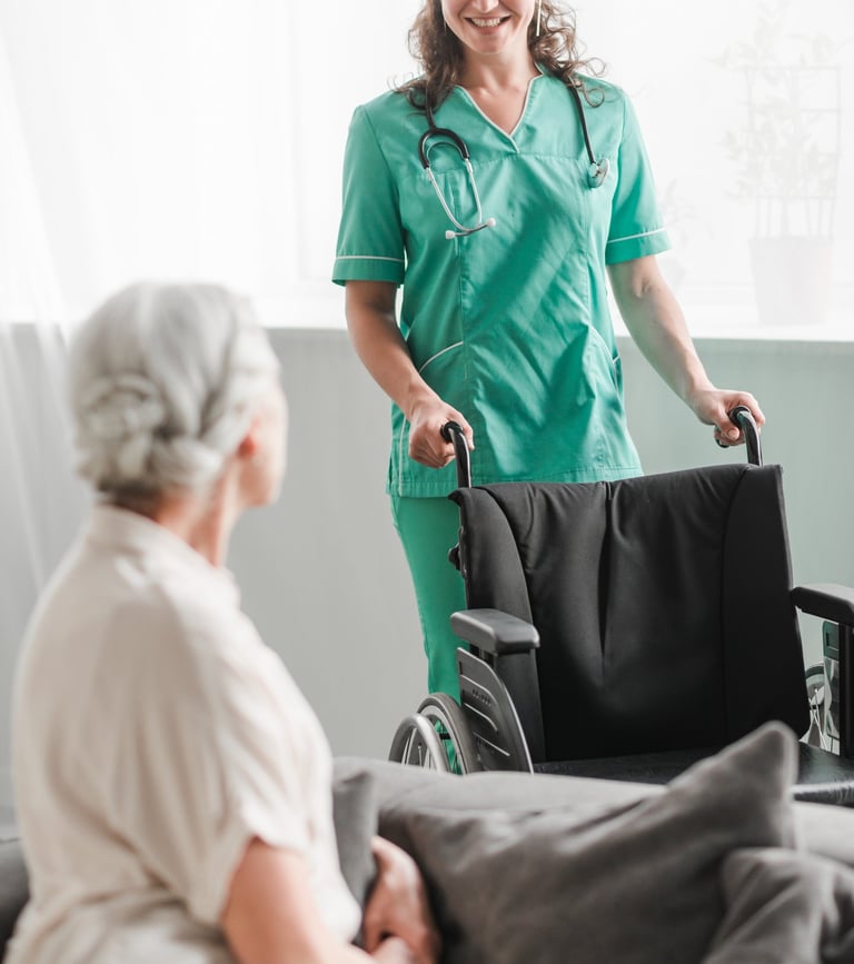a caregiver ready to help a senior woman to transfer