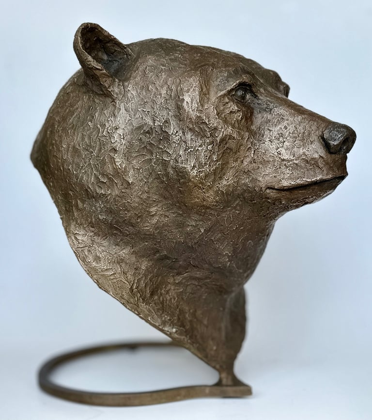 sculpture bronze tête ours socle