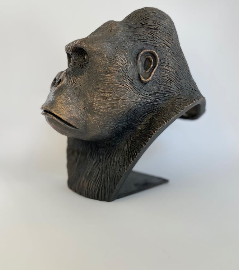 sculpture bronze buste gorille