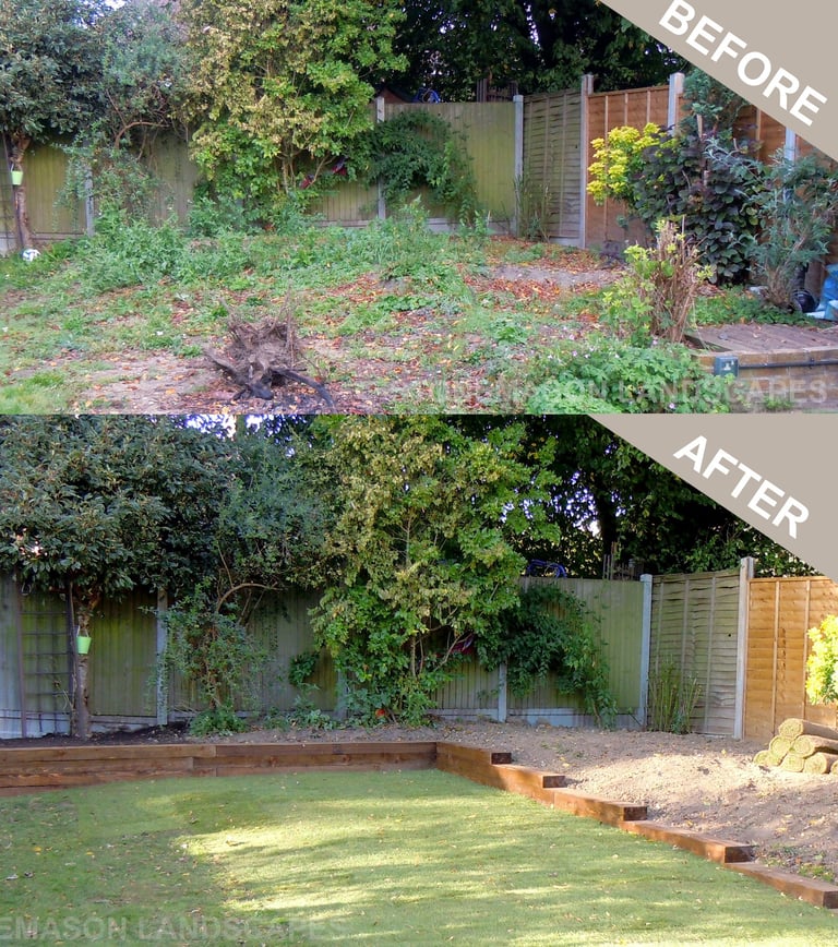 Before & After Sleeper Retaining Wall Planter