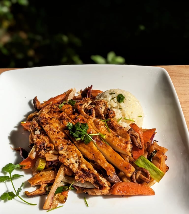 Lion's Mane Mushroom Steak Vegetable Stir fry. gluten-free dairy-free healthy Portland personal chef