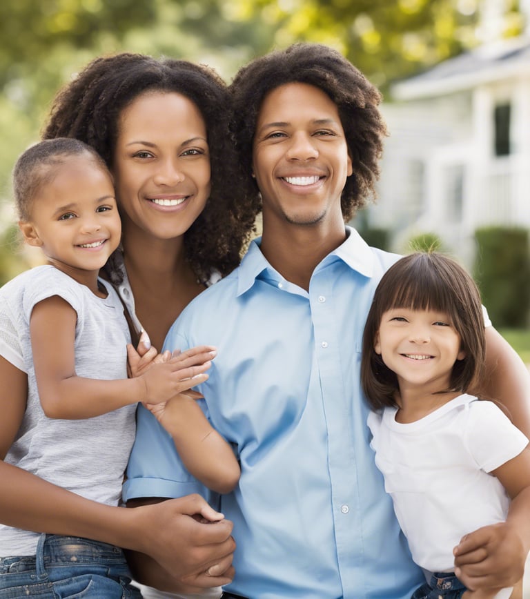 young family standing outside