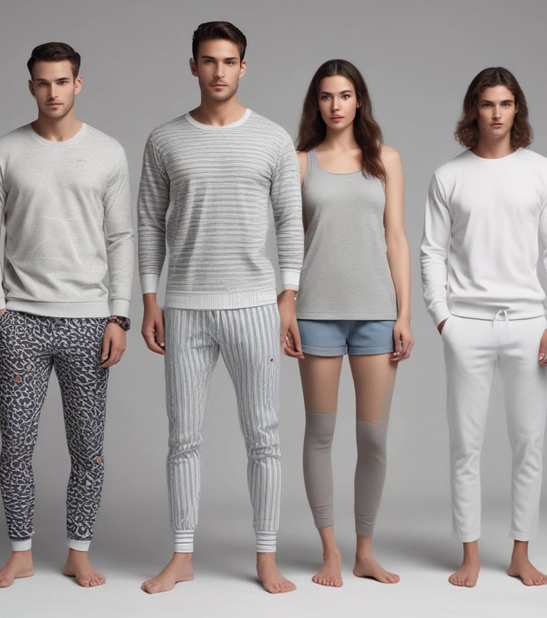 A collection of various athletic apparel and accessories laid out, including sports bras, tops, headbands, and tags. The items are in different colors and patterns, such as pastel pink, blue, and floral designs. A black jacket and several pieces still have brand tags attached.