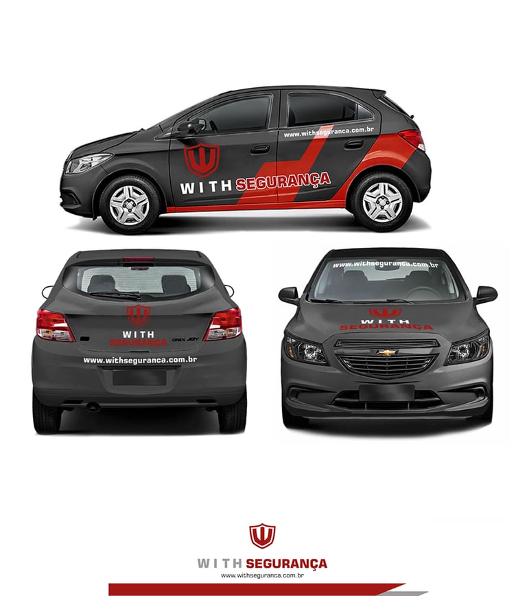 a car with a red and white stripe on the side of it