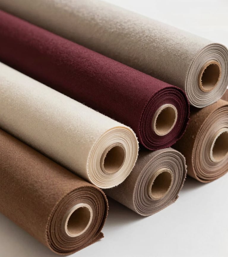 a bunch of different colored fabrics hanging on a wall