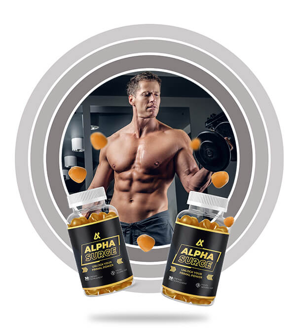 Alpha Surge supplement jar on podium - award-winning #1 male enhancement product